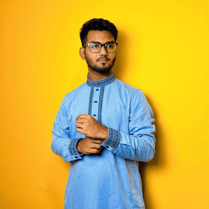 Sky Blue Elegance: Intricate Hand-Crafted Panjabi - Image 1