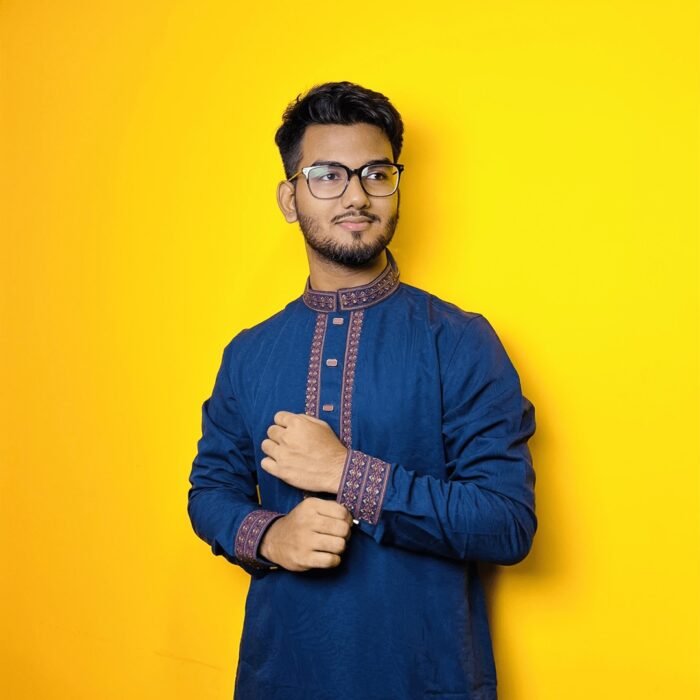 Nevy Blue Elegance: Intricate Hand-Crafted Panjabi - Image 1